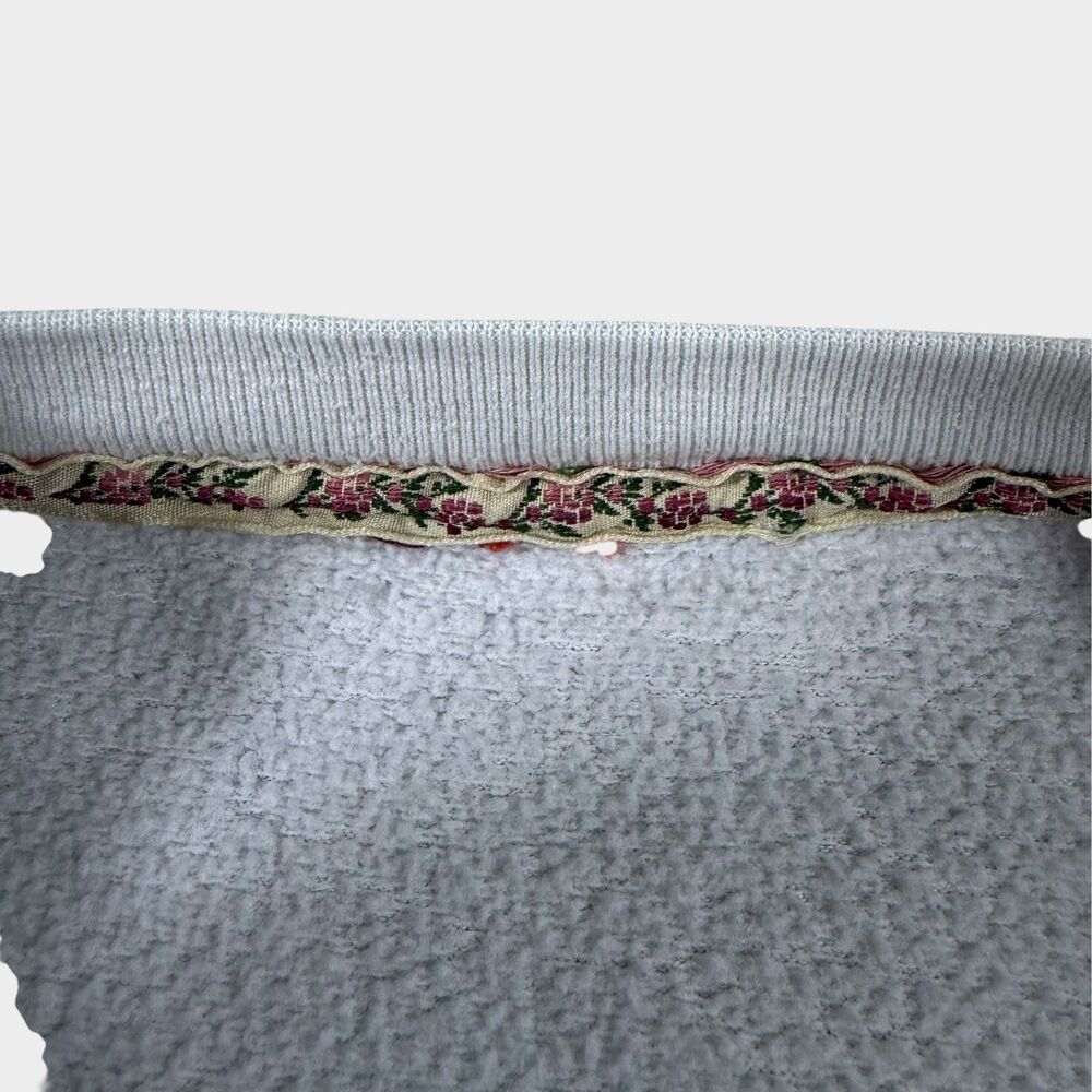 Vintage Venezia Floral Embroidered Sweatshirt XXL 90s Oversized Grandpacore Gray - Picture 7 of 8